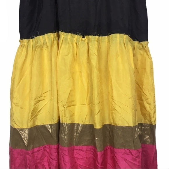 BB DAKOTA Sun Dress 100% Silk Maxi Tiered Bright Colorblock Vacay Summer Medium - Picture 7 of 12
